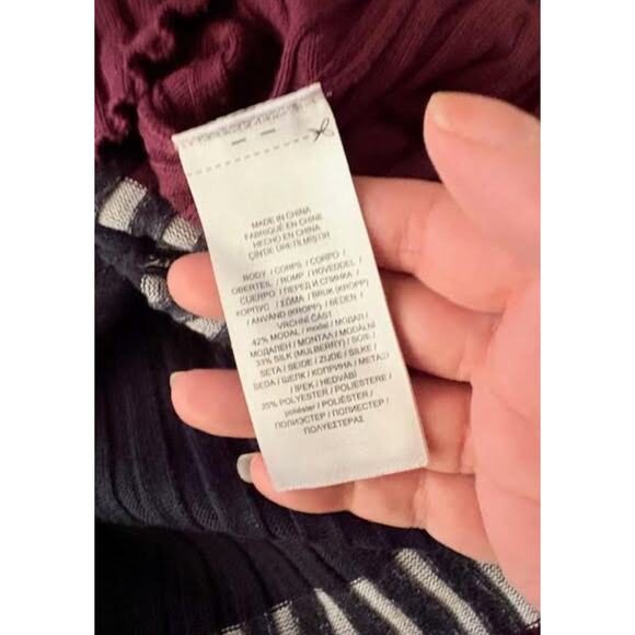 Lauren Ralph Lauren Pleated Midi Skirt Navy Burgundy Modal Silk Blend M - Picture 6 of 6